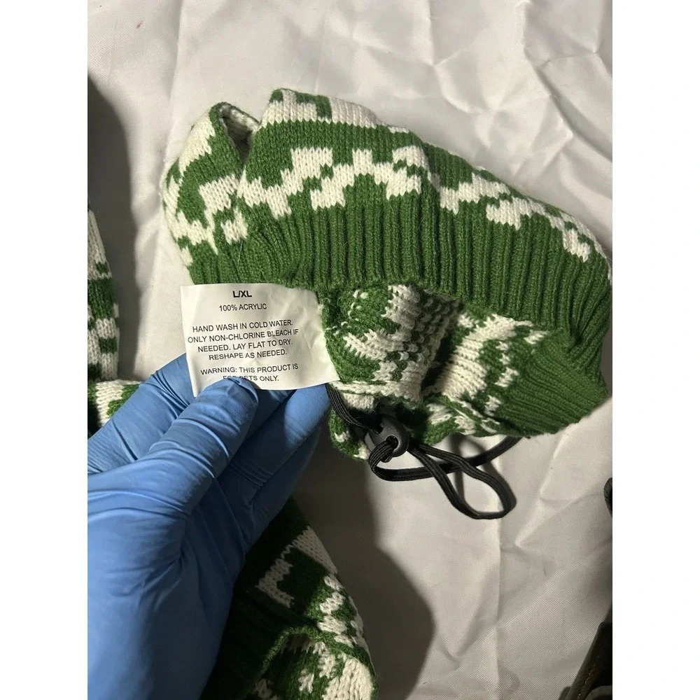 Green Nordic Dog Sweater & Hat‎ Set Knit Winter Warm Reindeer Pattern